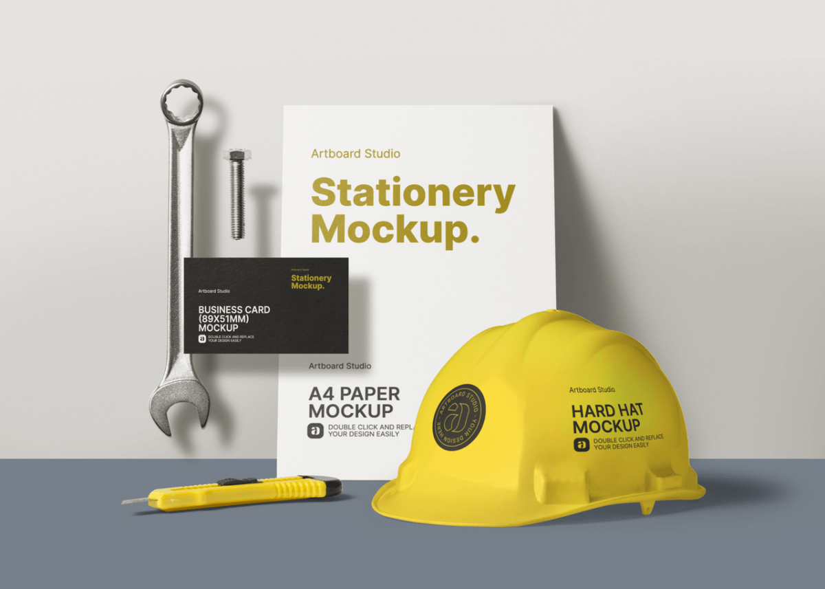 Make iphone mockups in seconds! Construction Company Branding Identity Mockup Template