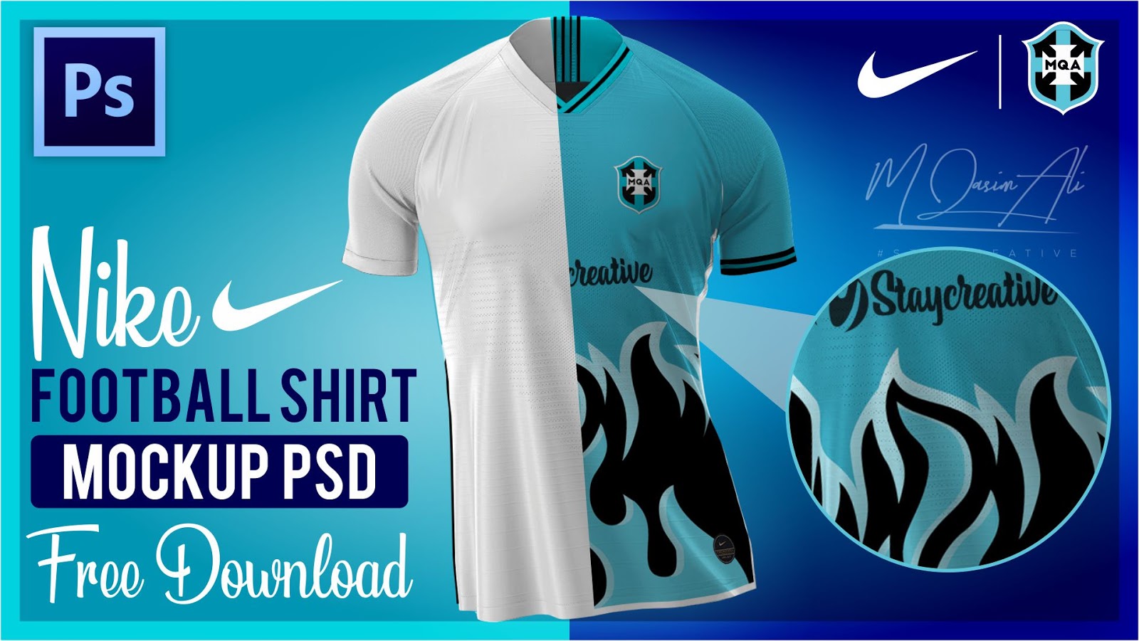 Fabric textile design for sport tshirt soccer jersey for football club uniform front view. Nike Football Shirt Mockup Psd File Free Download By M Qasim Ali M Qasim Ali Sports Templates For Photoshop
