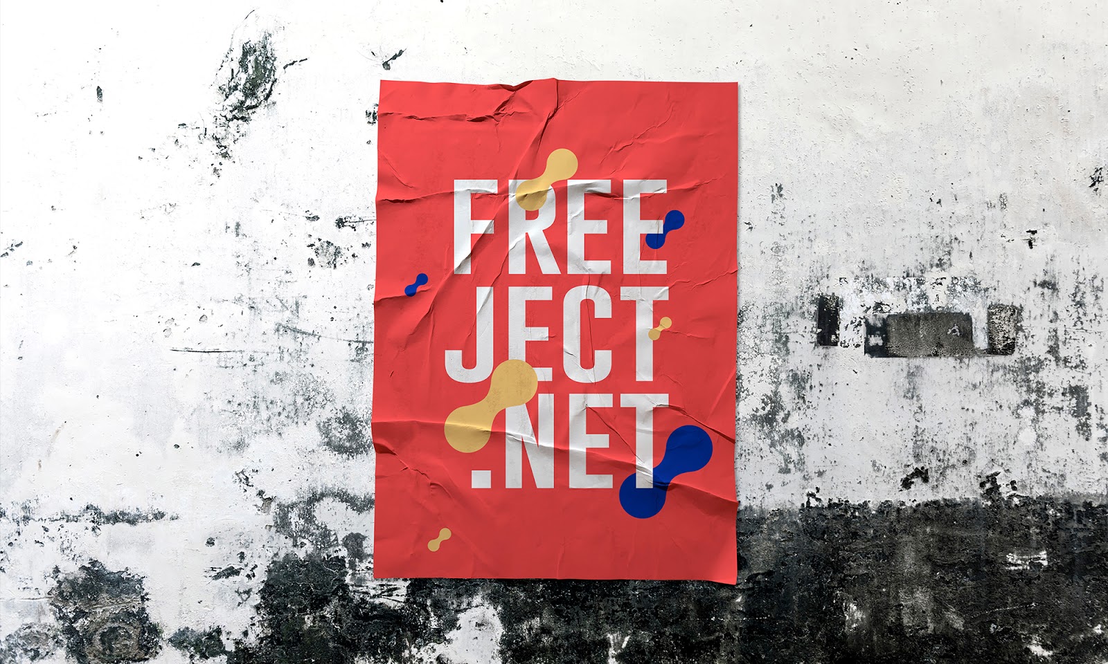 Free glued wall poster mockup to showcase your artwork in a photorealistic look with palm leaves and concrete wall background. Free Download Poster Glued Mock Up Template Psd File